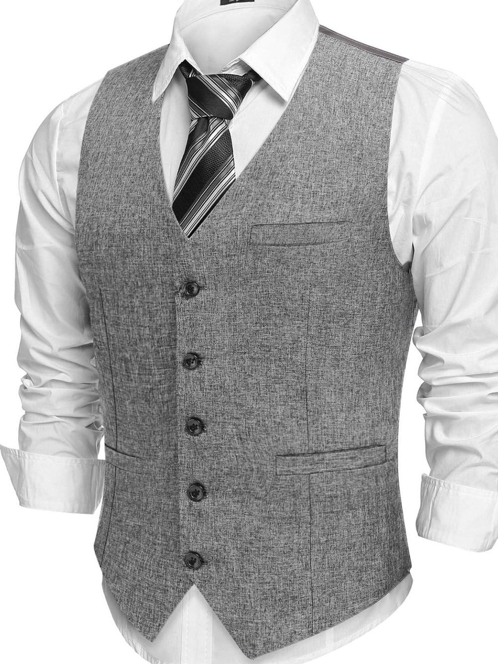 NWT COOFANDY Men's Light Gray Suit Dress Vest Slim Fit Waistcoat